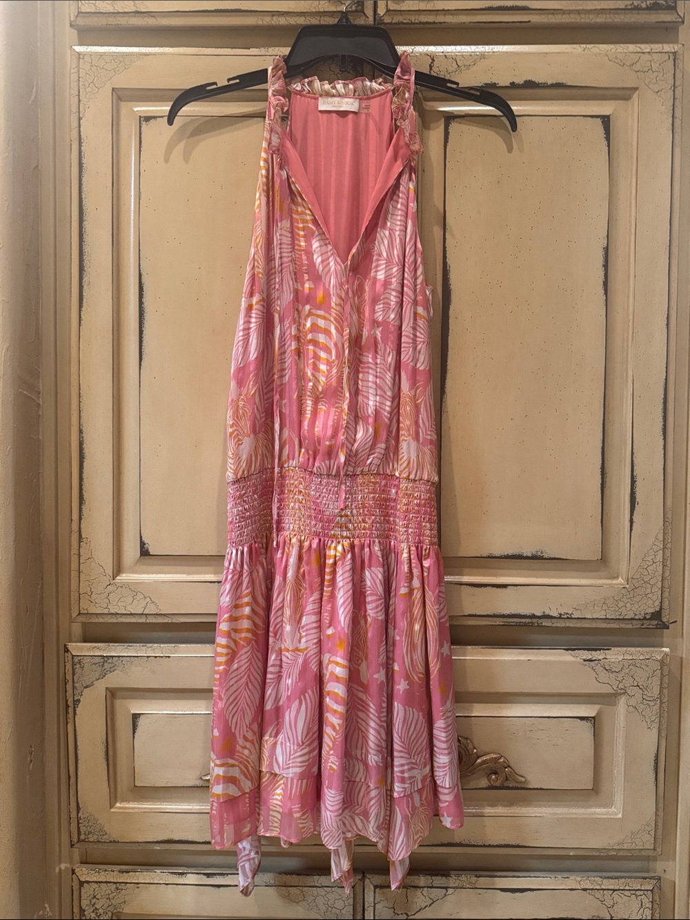 Ramy Brook Pink & Yellow Tropical Halter Mini Dress